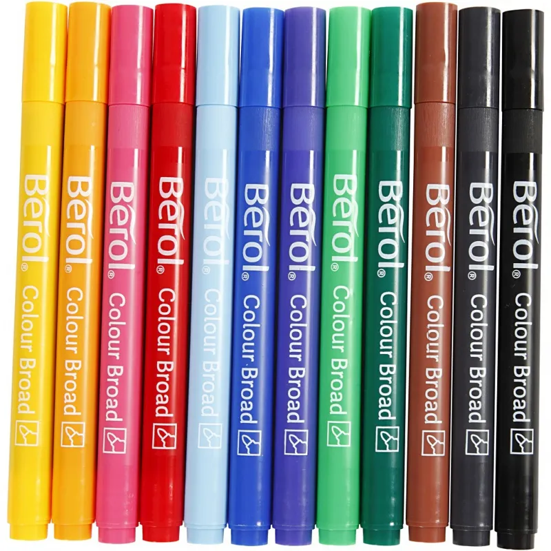 Berol Colour Broad Filzstifte, D 10 mm, Strichstärke 1-1,7 mm, Sortierte Farben, 12 Stk/ 1 Pck