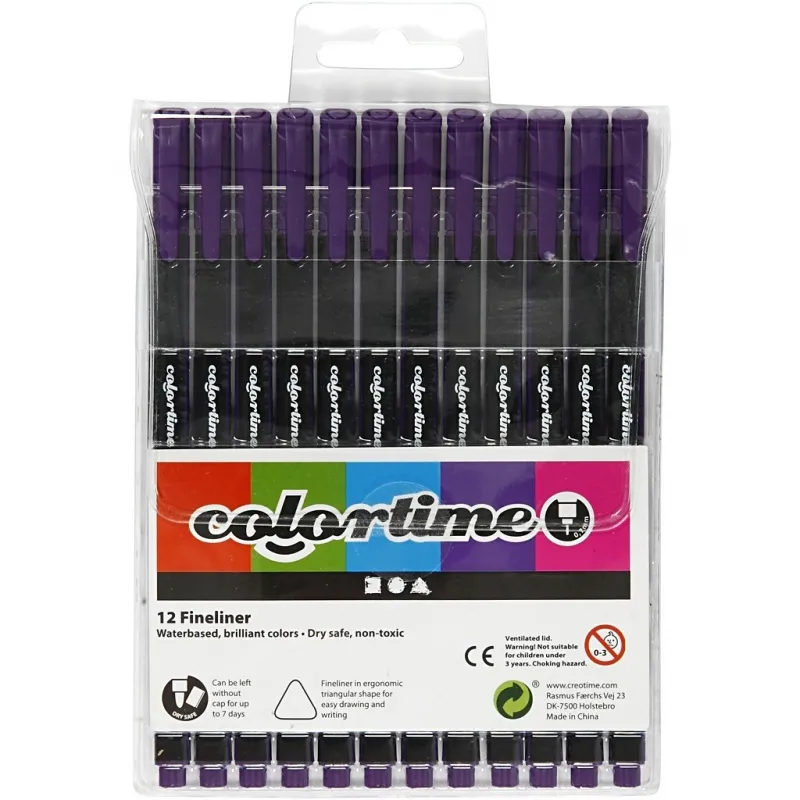Colortime Fineliner Filzstifte, Strichstärke 0,6-0,7 mm, Flieder, 12 Stk/ 1 Pck