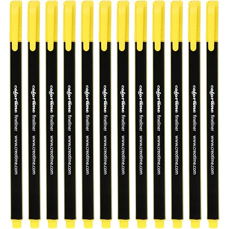 Colortime Fineliner Filzstifte, Strichstärke 0,6-0,7 mm, Gelb, 12 Stk/ 1 Pck