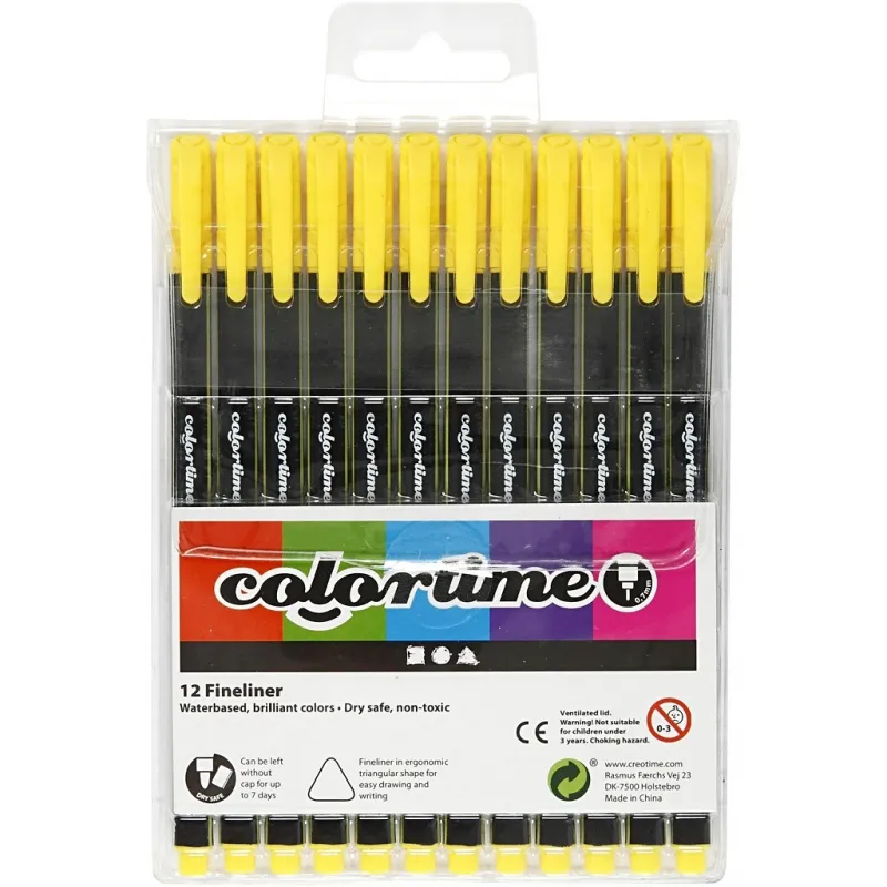Colortime Fineliner Filzstifte, Strichstärke 0,6-0,7 mm, Gelb, 12 Stk/ 1 Pck