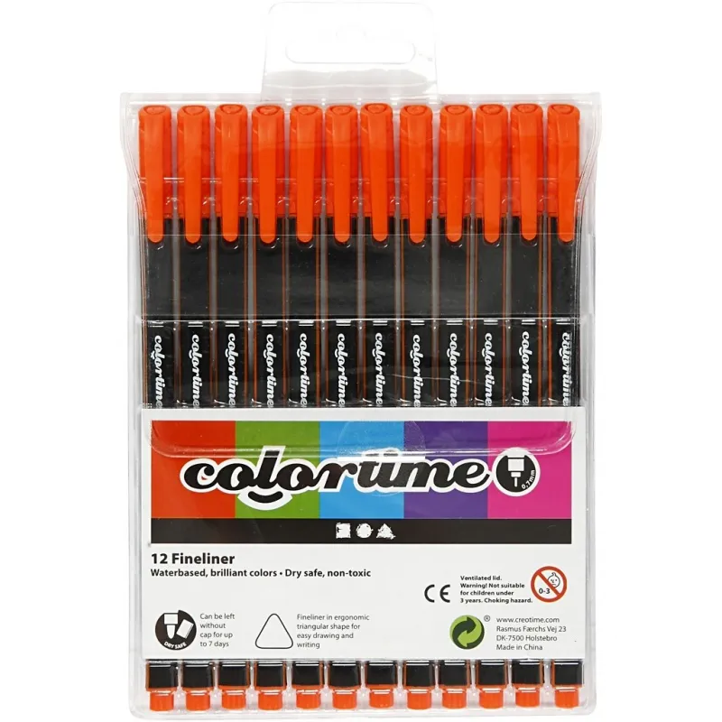 Colortime Fineliner Filzstifte, Strichstärke 0,6-0,7 mm, Orange, 12 Stk/ 1 Pck