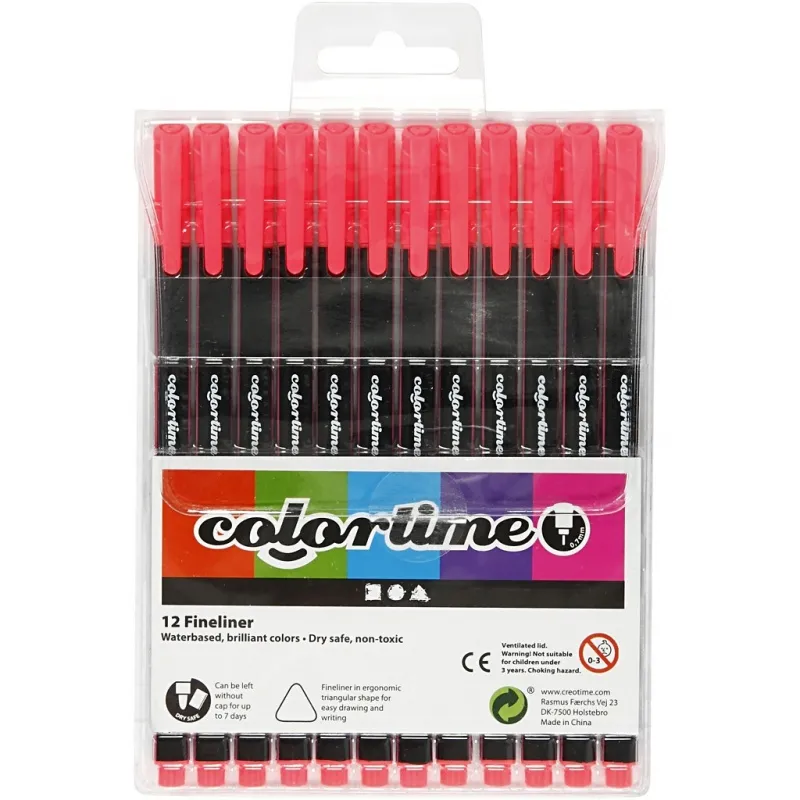 Colortime Fineliner Filzstifte, Strichstärke 0,6-0,7 mm, Pink, 12 Stk/ 1 Pck