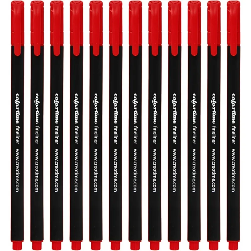 Colortime Fineliner Filzstifte, Strichstärke 0,6-0,7 mm, Rot, 12 Stk/ 1 Pck