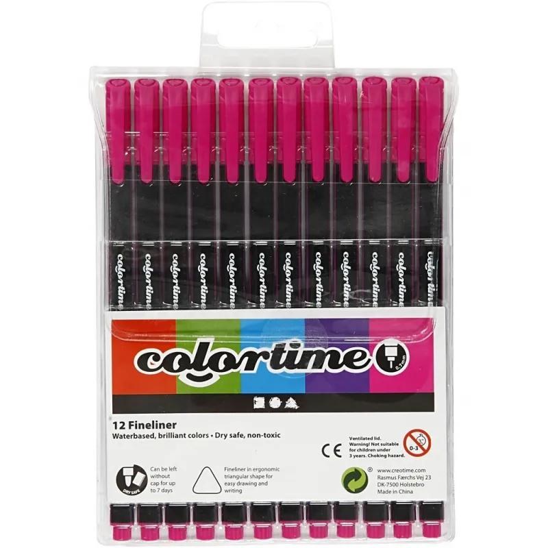 Colortime Fineliner Filzstifte, Strichstärke 0,6-0,7 mm, Zyklam, 12 Stk/ 1 Pck