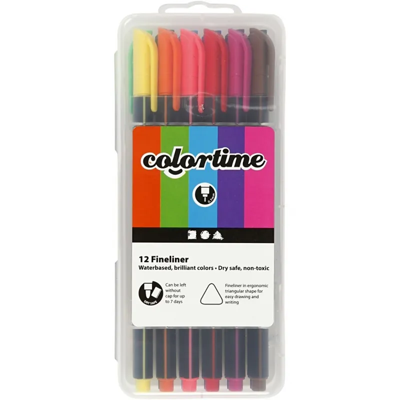 Colortime Fineliner Filzstifte, Strichstärke 0,6-0,7 mm, Sortierte Farben, 12 Stk/ 1 Pck