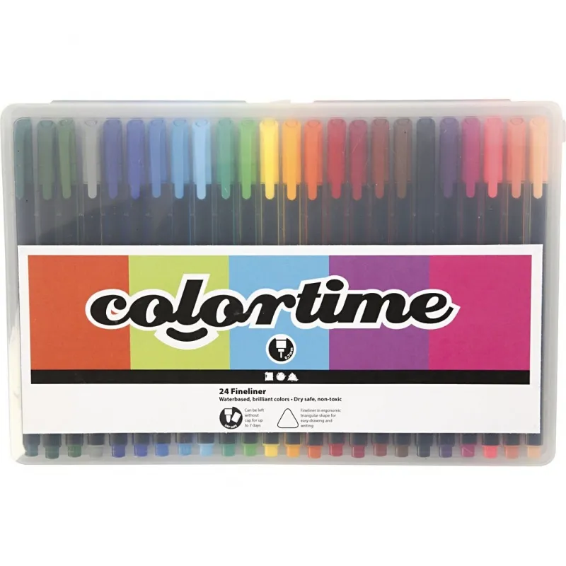 Colortime Fineliner Filzstifte, Strichstärke 0,6-0,7 mm, Sortierte Farben, 24 Stk/ 1 Pck