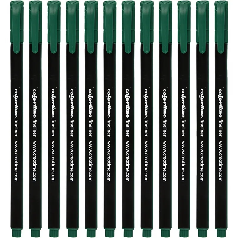 Colortime Fineliner Filzstifte, Strichstärke 0,6-0,7 mm, Dunkelgrün, 12 Stk/ 1 Pck