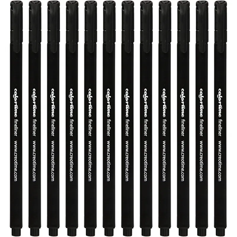Colortime Fineliner Filzstifte, Strichstärke 0,6-0,7 mm, Schwarz, 12 Stk/ 1 Pck