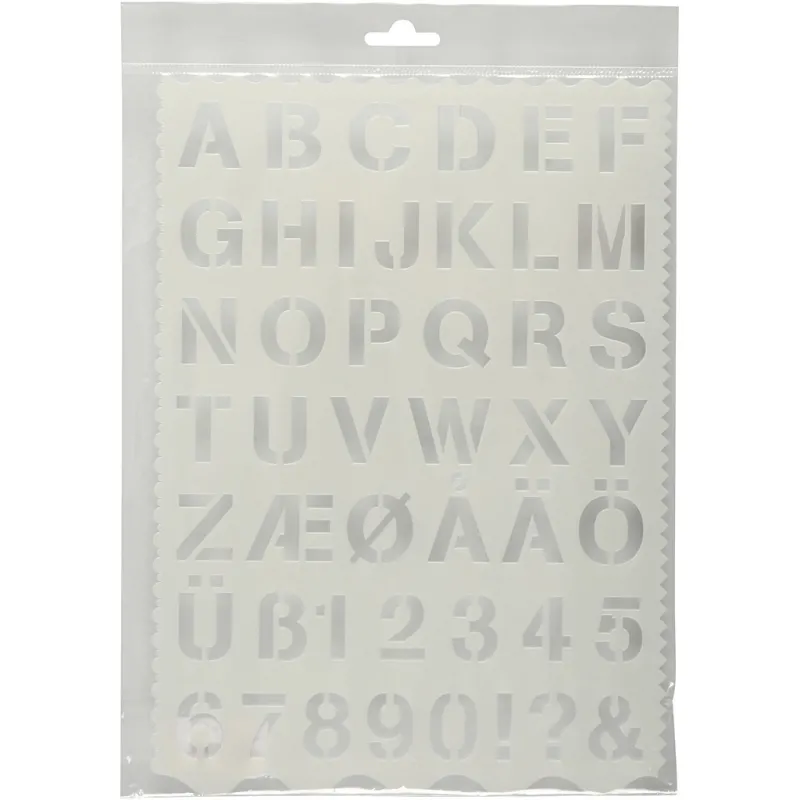 Buchstaben-/Zahlen-Schablone, Buchstaben und Zahlen, H 25 mm, Blatt 21x29 cm, 1 Stk
