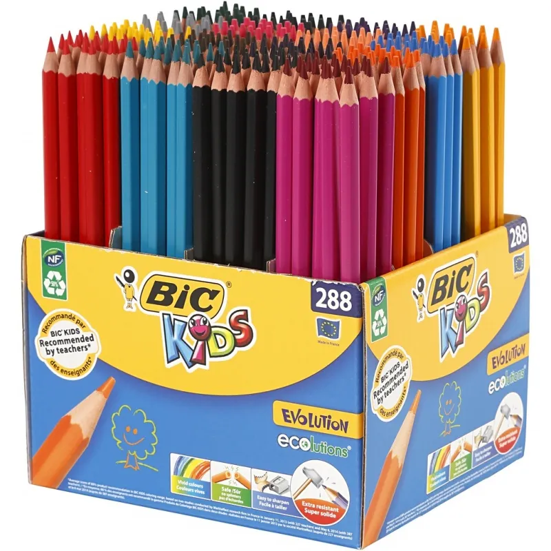 BIC Evolution Buntstifte, L 17,5 cm, Mine 3 mm, Sortierte Farben, 288 Stk/ 1 Pck