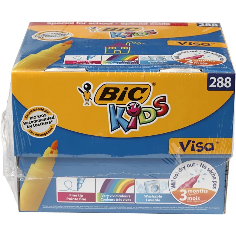 BIC Visa Fine Filzstifte - Sortiment, Strichstärke 1,6 mm, Sortierte Farben, 12x24 Stk/ 1 Pck