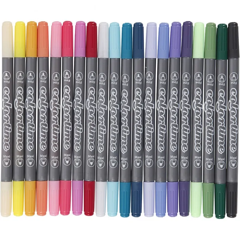 Colortime Dual-Filzstifte, Strichstärke 2,3+3,6 mm, Zusätzliche Farben, 20 Stk/ 1 Pck