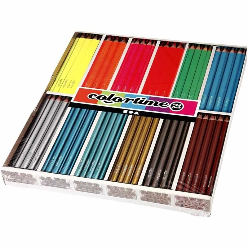 Colortime Buntstifte, L 17,45 cm, Mine 4 mm, Metallic-Farben, Neonfarben, 144 Stk/ 1 Pck