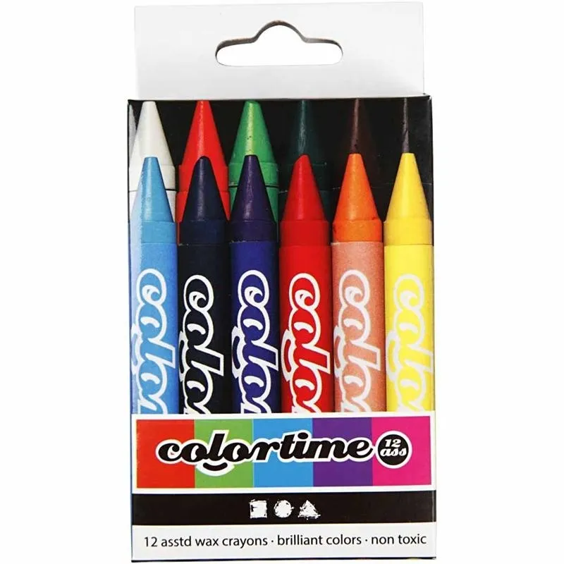 Colortime Farbkreide, L 10 cm, Dicke 11 mm, Sortierte Farben, 12 Stk/ 1 Pck