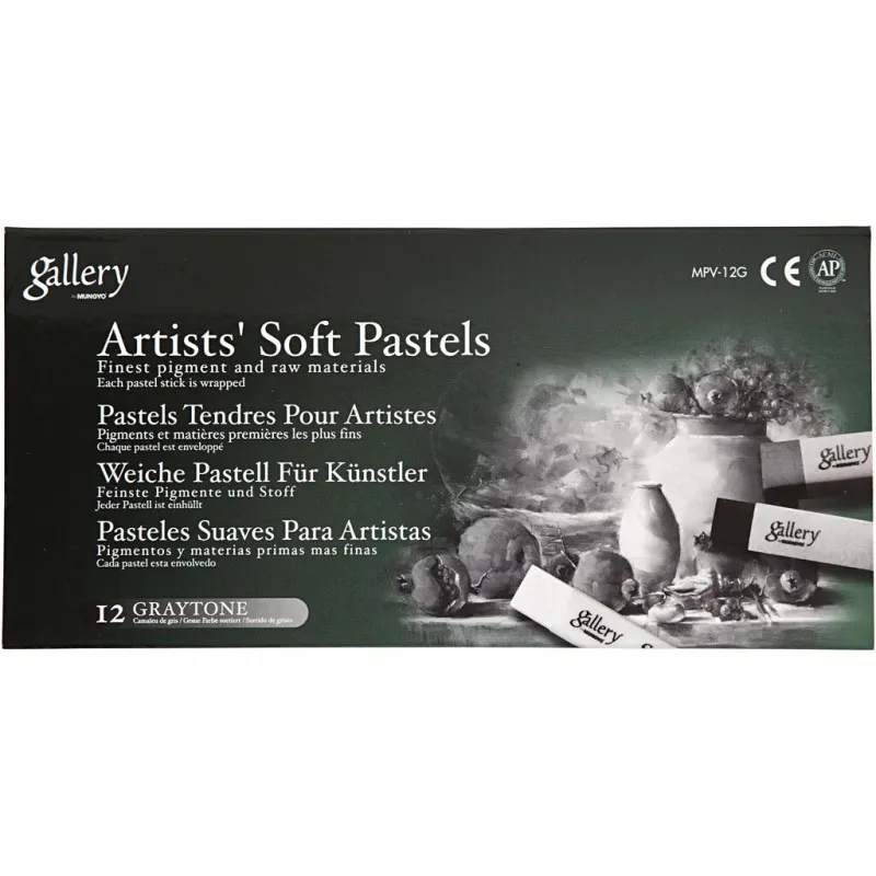 Gallery Weiche Pastellkreide, L 6,5 cm, Dicke 10 mm, Harmonie in Schwarz-Weiß, 12 Stk/ 1 Pck