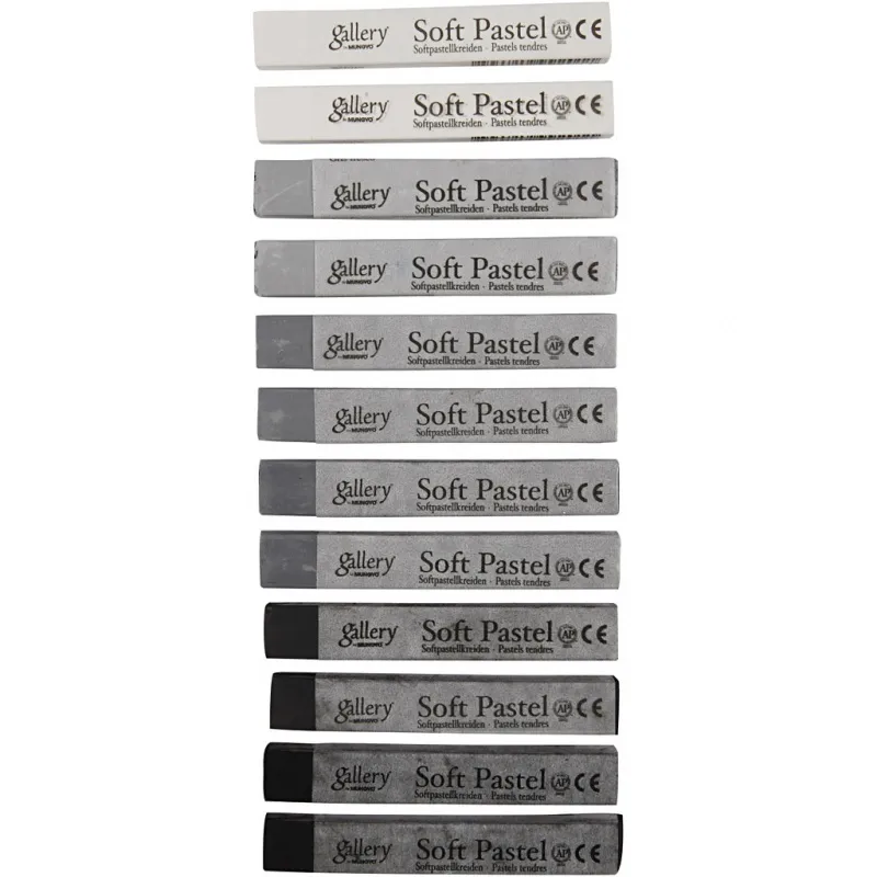 Gallery Weiche Pastellkreide, L 6,5 cm, Dicke 10 mm, Harmonie in Schwarz-Weiß, 12 Stk/ 1 Pck