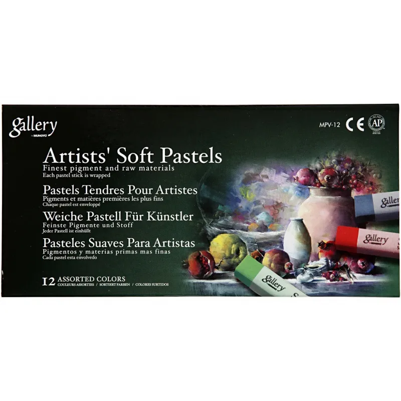 Gallery Weiche Pastellkreide, L 6,5 cm, Dicke 10 mm, Sortierte Farben, 12 Stk/ 1 Pck