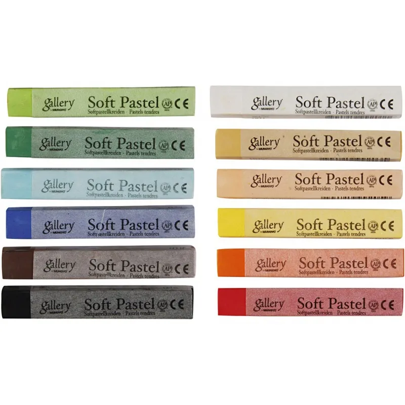 Gallery Weiche Pastellkreide, L 6,5 cm, Dicke 10 mm, Sortierte Farben, 12 Stk/ 1 Pck