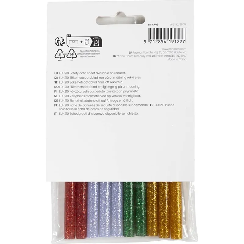 Klebesticks Mini, L 10 cm, D 7 mm, Glitter, Gold, Grün, Rot, Silber, 10 Stk/ 1 Pck
