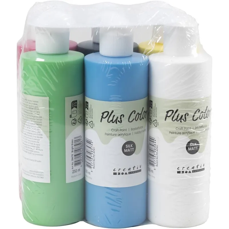 Plus Color Bastelfarbe, Primärfarben, 6x250 ml/ 1 Pck