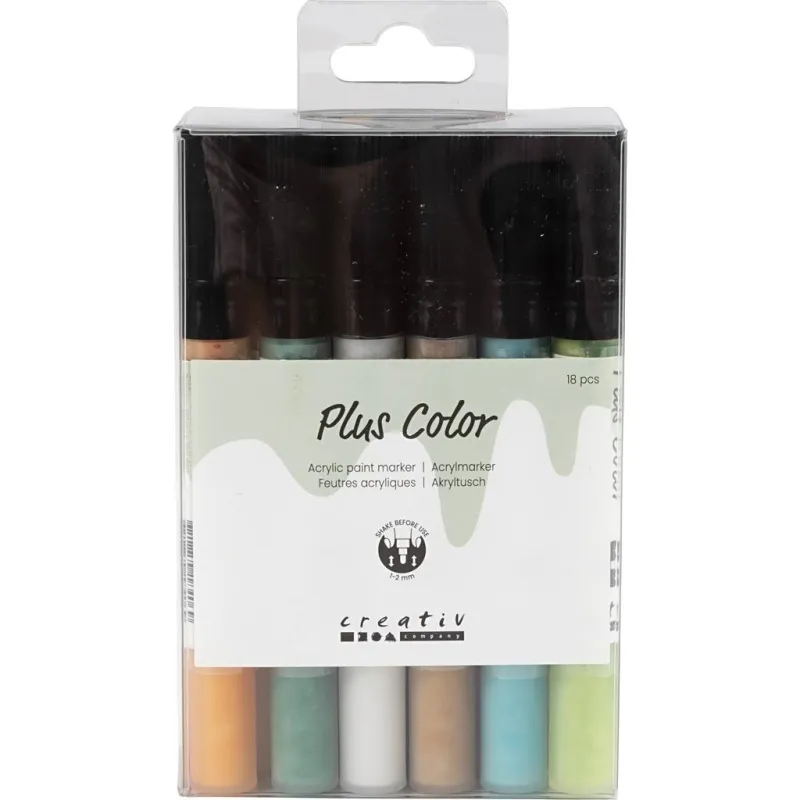 Plus Color Marker, L 14,5 cm, Strichstärke 1-2 mm, Sortierte Farben, 5,5 ml, 18 Stk/ 1 Pck
