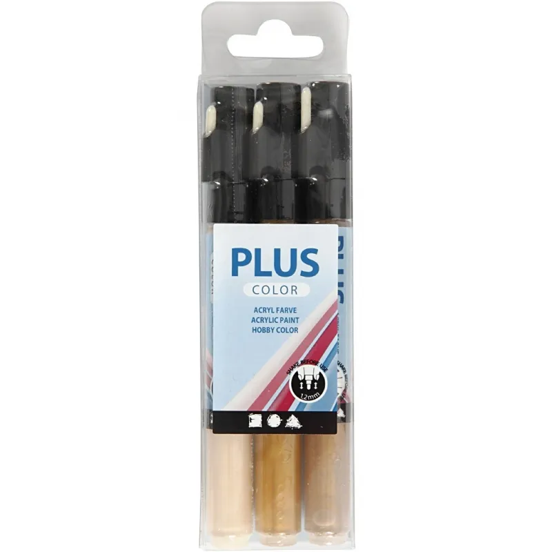Plus Color Marker, L 14,5 cm, Strichstärke 1-2 mm, Hellbeige, Gold, Sienna, 5,5 ml, 3 Stk/ 1 Pck