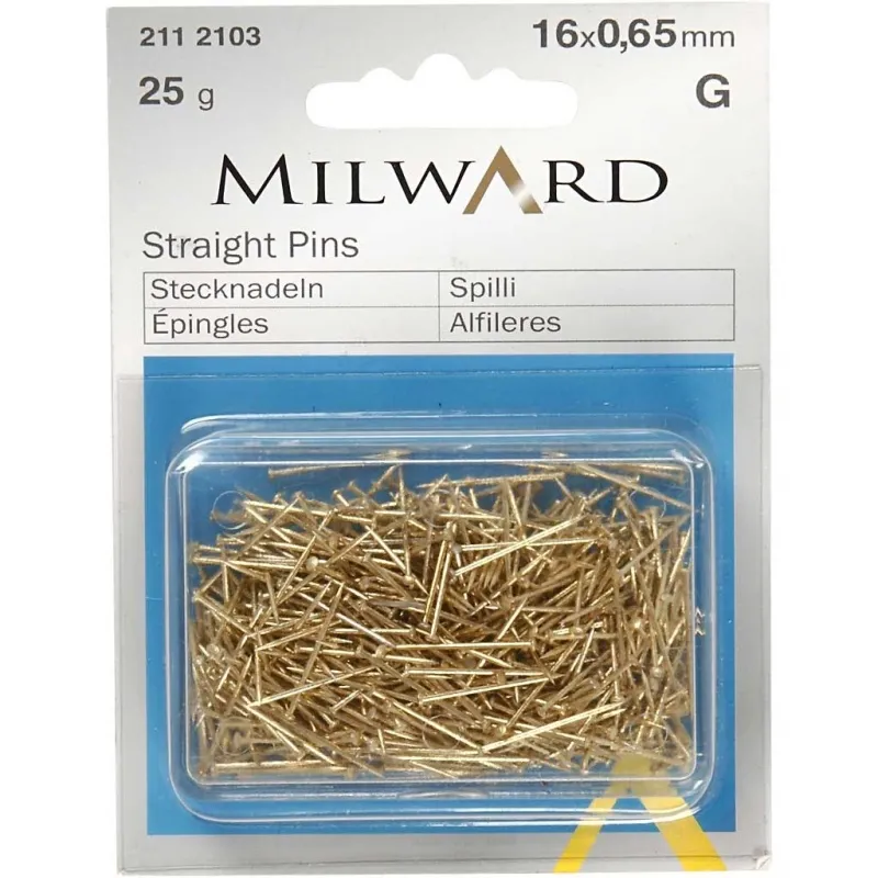 Stecknadeln, L 16 mm, Dicke 0,65 mm, ca. 500 Stk, Gold, 35 g/ 1 Pck