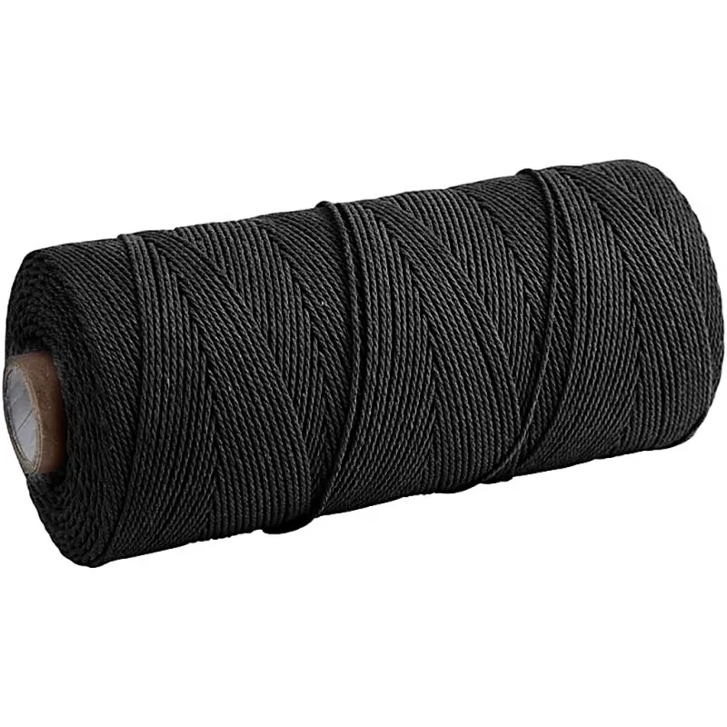 Macramé-Kordel, L 315 m, Dicke 1 mm, Dünne Qualität 12/12, Schwarz, 220 g/ 1 Knäuel