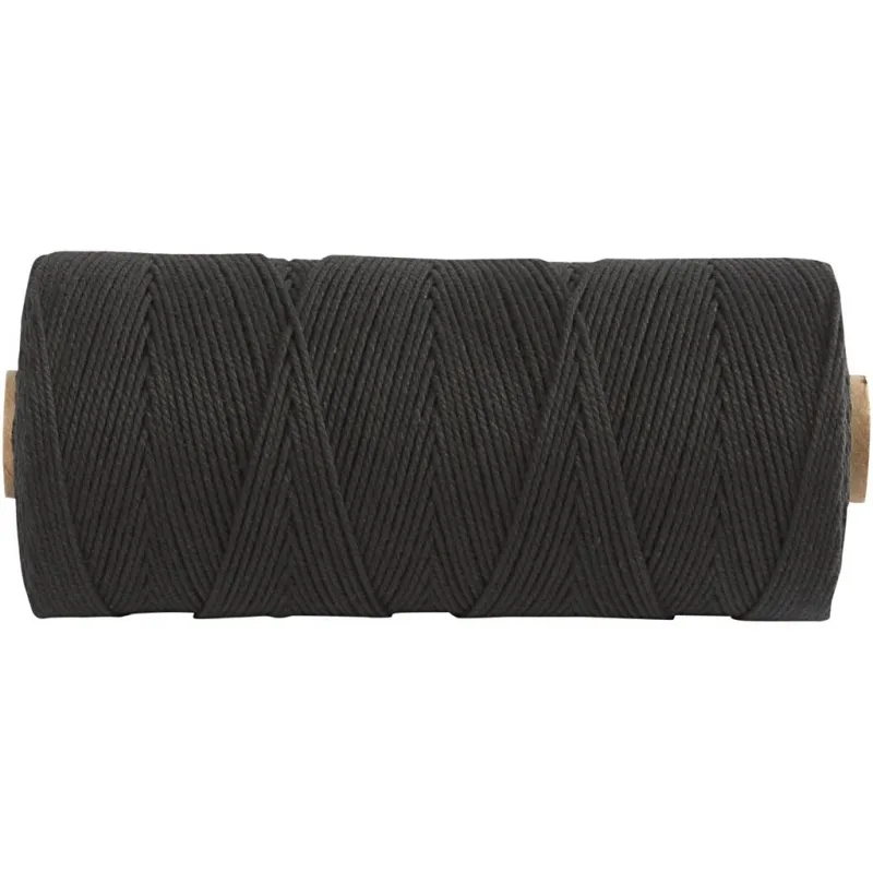 Macramé-Kordel, L 315 m, Dicke 1 mm, Dünne Qualität 12/12, Schwarz, 220 g/ 1 Knäuel