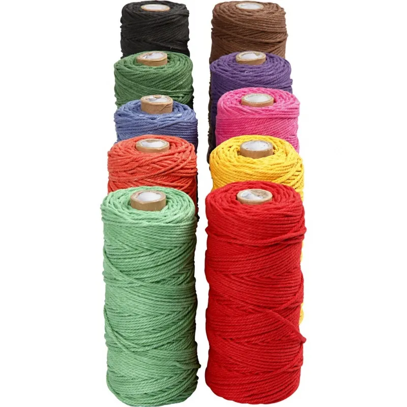 Macramé-Kordel, L 315 m, Dicke 1 mm, Dünne Qualität 12/12, Kräftige Farben, 10x220 g/ 1 Pck