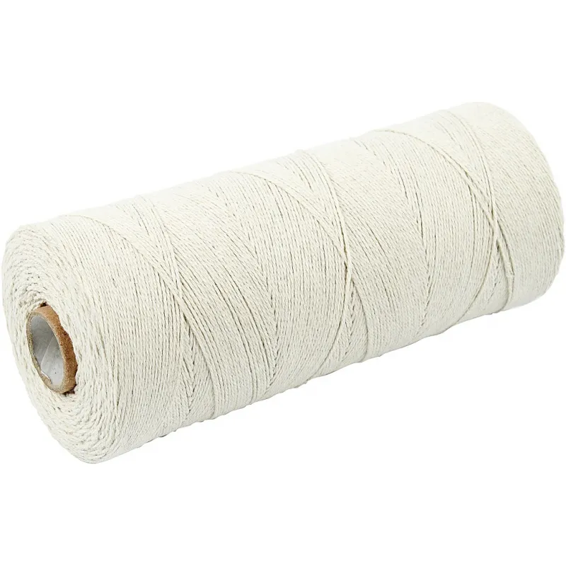 Baumwollkordel, L 700 m, extra dünne Qualität 12/6, ca. 1 mm, Hellnatur, 250 g/ 1 Knäuel