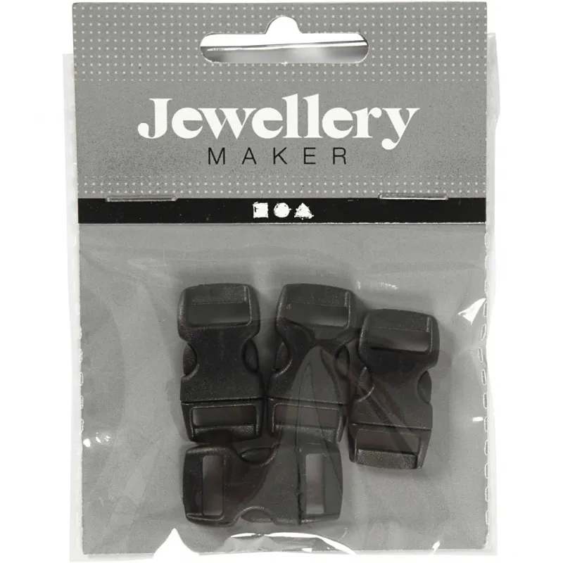 Klickverschluss, L 29 mm, B 15 mm, Lochgröße 3x11 mm, Schwarz, 4 Stk/ 1 Pck