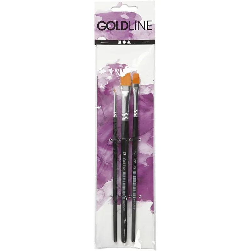 Gold Line Pinsel, Nr. 2+8+12, L 16,5-19 cm, B 3-12 mm, Flach, 3 Stk/ 1 Pck