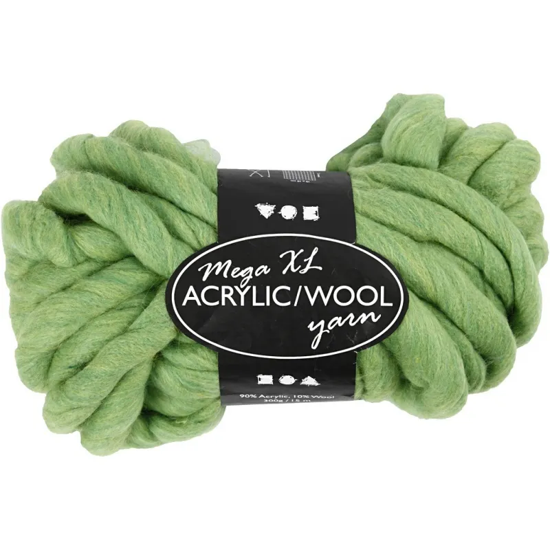 XL-Chunky-Garn aus Polyacryl/Wolle, L 15 m, Größe mega, Lindgrün, 300 g/ 1 Knäuel