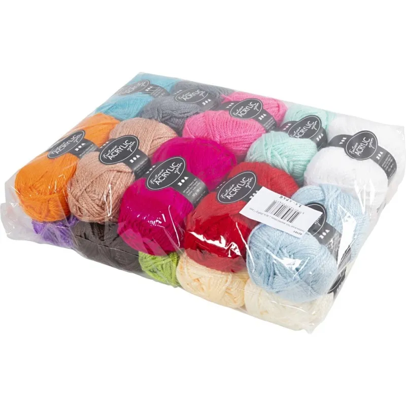 Fantasia Polyacryl Garn, L 80 m, Sortierte Farben, 20x50 g/ 1 Pck