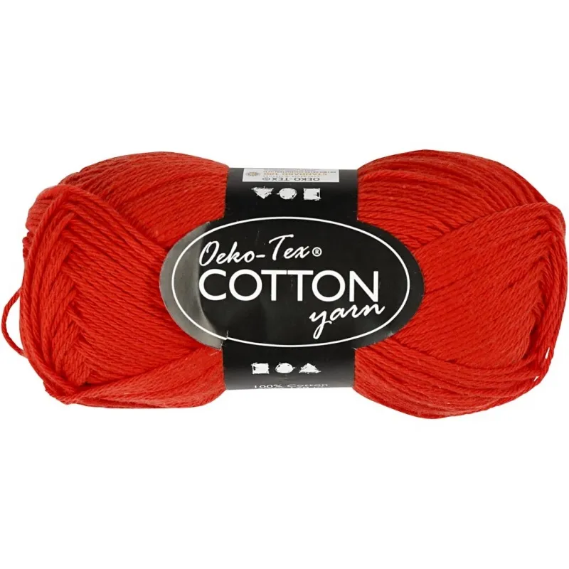 Baumwollgarn, Nr. 8/4, L 170 m, Nadel 3-3,5, Rot, 50 g/ 1 Knäuel
