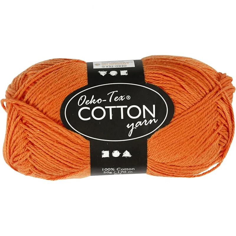 Baumwollgarn, Nr. 8/4, L 170 m, Nadel 3-3,5, Orange, 50 g/ 1 Knäuel