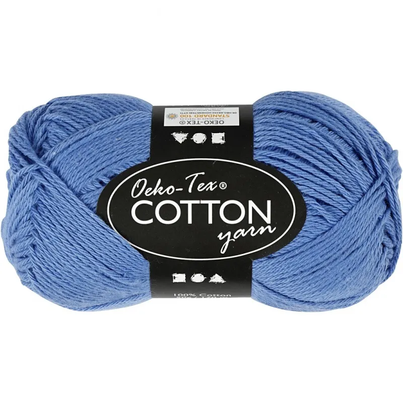 Baumwollgarn, Nr. 8/4, L 170 m, Nadel 3-3,5, Blau, 50 g/ 1 Knäuel