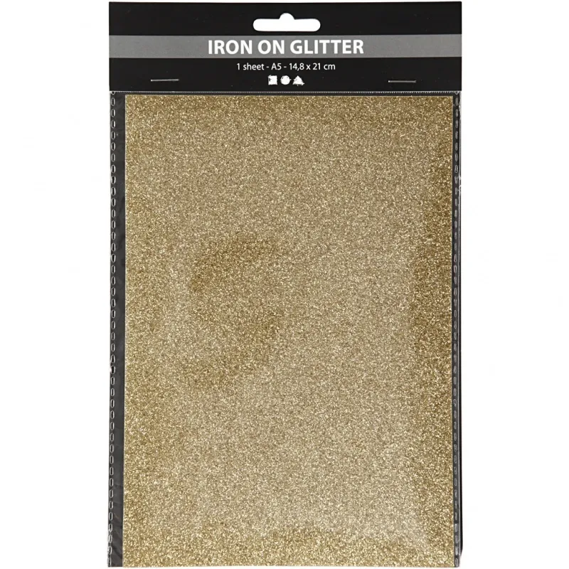 Bügelfolie, A5, Blatt 148x210 mm, Glitter, Gold, 1 Bl.