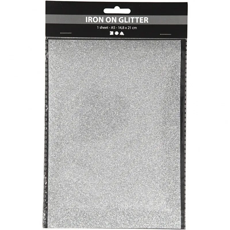 Bügelfolie, A5, Blatt 148x210 mm, Glitter, Silber, 1 Bl.