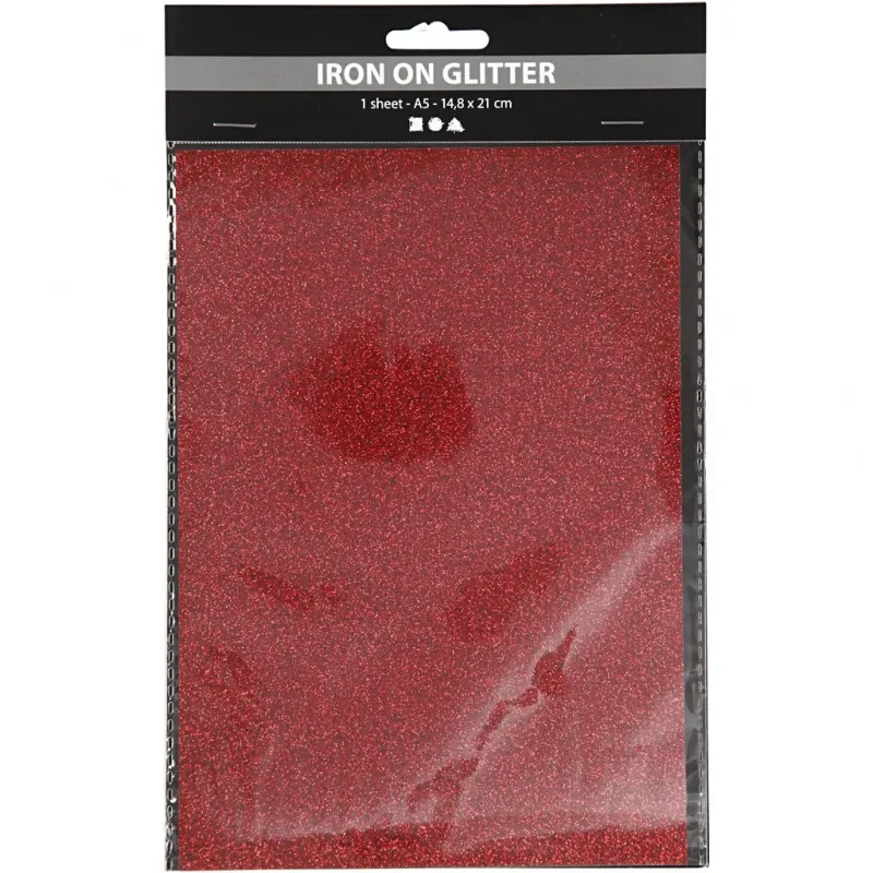 Bügelfolie, A5, Blatt 148x210 mm, Glitter, Rot, 1 Bl.
