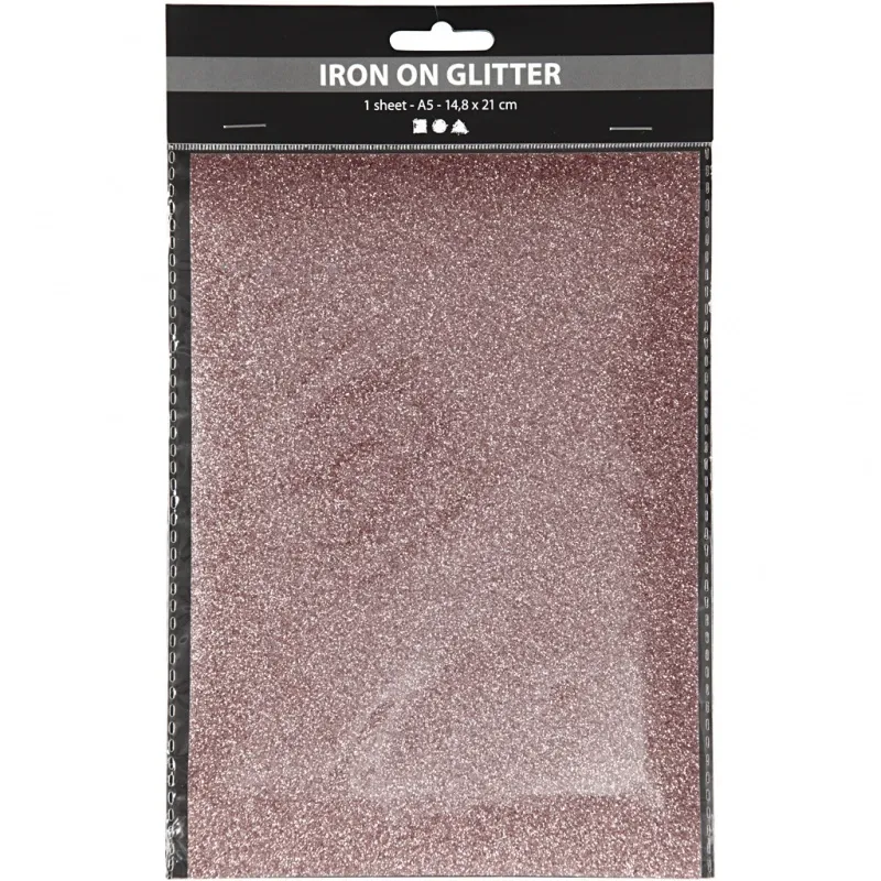 Bügelfolie, A5, Blatt 148x210 mm, Glitter, Rosa, 1 Bl.