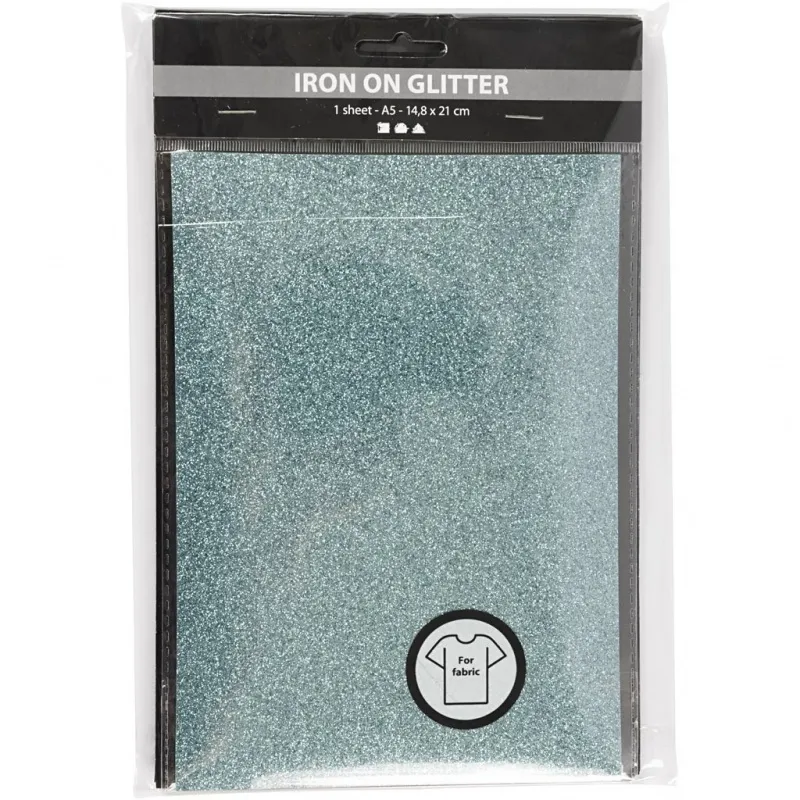 Bügelfolie, Blatt 148x210 mm, Glitter, Sortierte Farben, 6 Bl./ 1 Pck