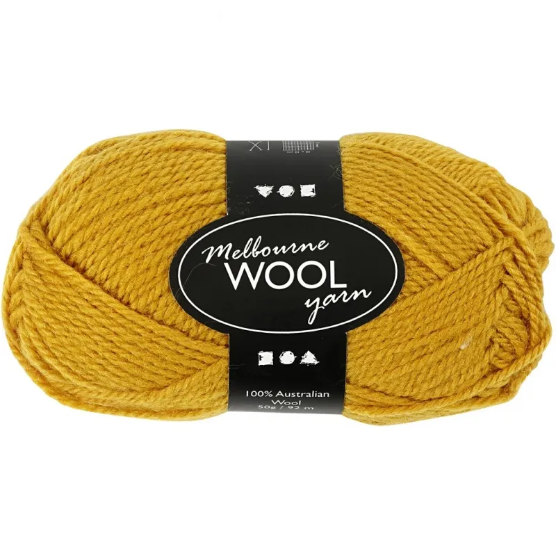 Melbourne Wool Yarn, L 92 m, Dunkelgelb, 50 g/ 1 Knäuel