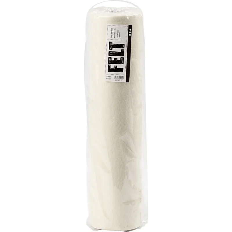Bastelfilz, B 45 cm, Dicke 1,5-2 mm, 180-200 g, Naturweiß, 5 m/ 1 Rolle