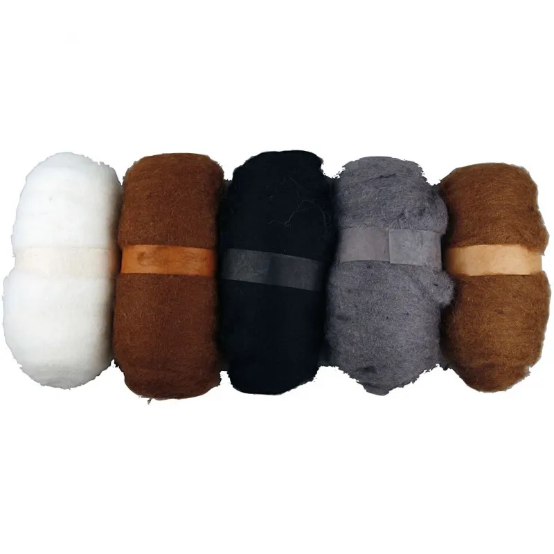 Kardierte Wolle , Natur, 5x100 g/ 1 Pck