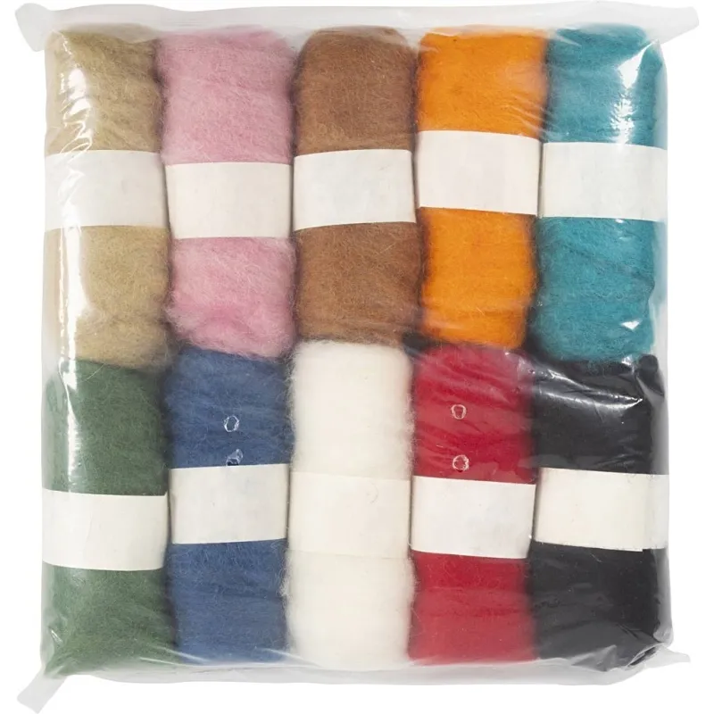 Kardierte Wolle , Sortierte Farben, 10x25 g/ 1 Pck