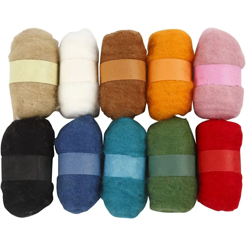 Kardierte Wolle , Sortierte Farben, 10x25 g/ 1 Pck