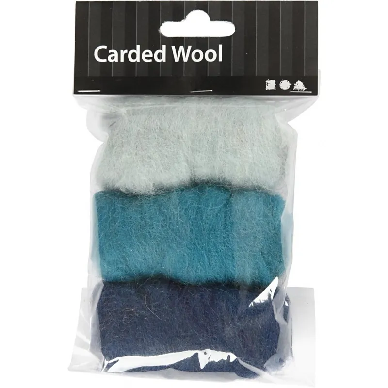 Kardierte Wolle , Harmonie in Blau, 3x10 g/ 1 Pck