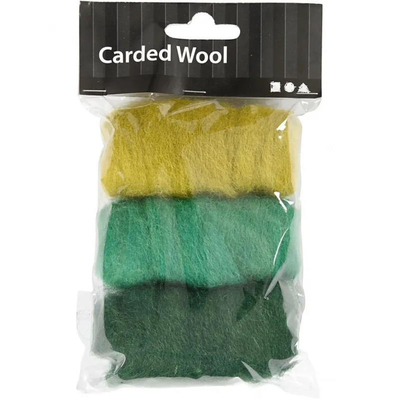 Kardierte Wolle , Harmonie in Grün-Türkis, 3x10 g/ 1 Pck